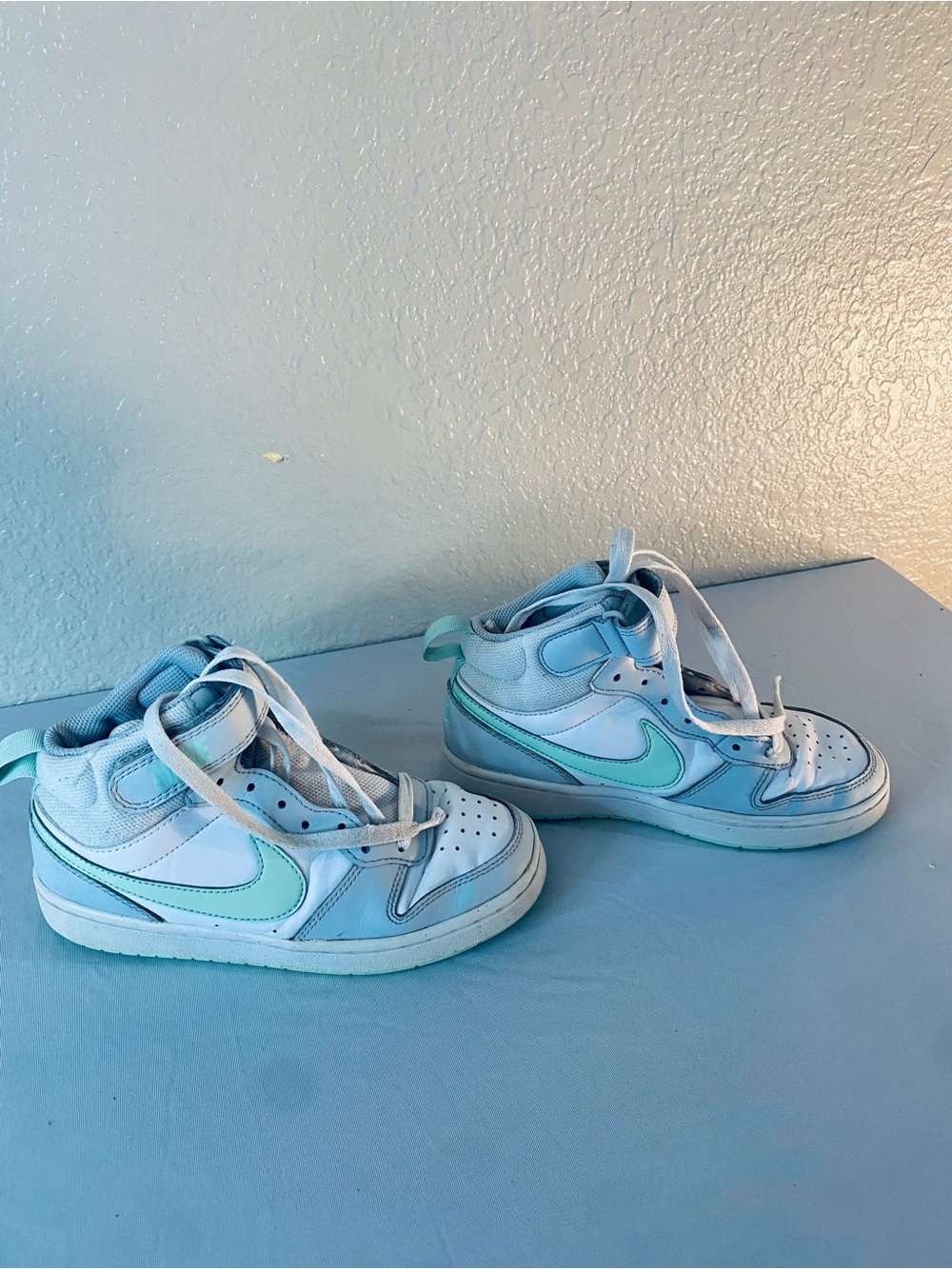 Nike Kids White Sneakers with Mint Green Swoosh